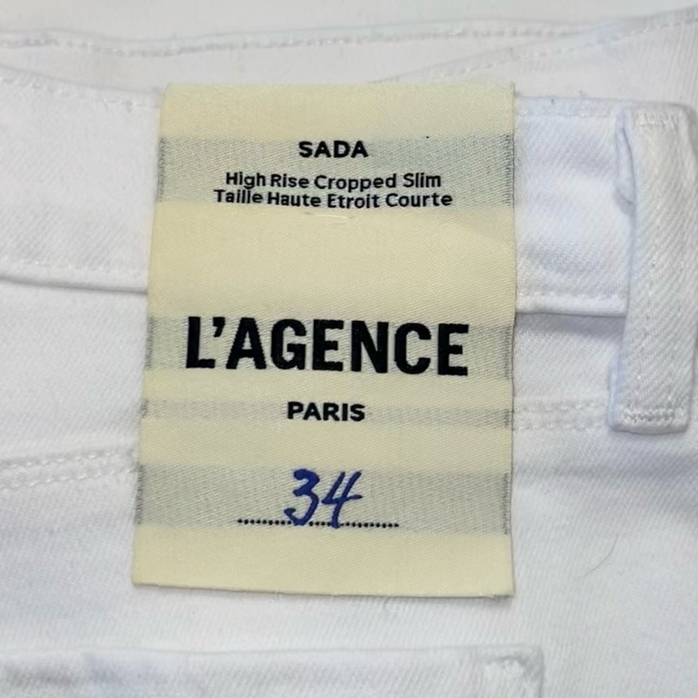 NWT L'AGENCE Sada High Rise Cropped Slim Jeans Blanc White - Picture 5 of 5